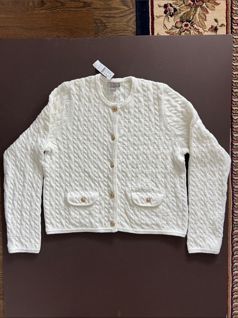 J. Crew Cream Knit Button-Front Cardigan with Pockets